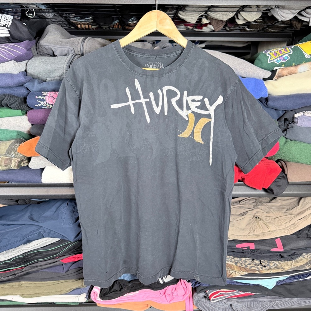 Hurley Mens Graphic T Shirt Black Short Sleeve Crew Neck Casual Top‎ Size Large